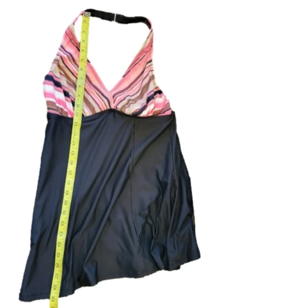 SUIT Yourself Swim Dress Black With Striped Cross Top Size 10